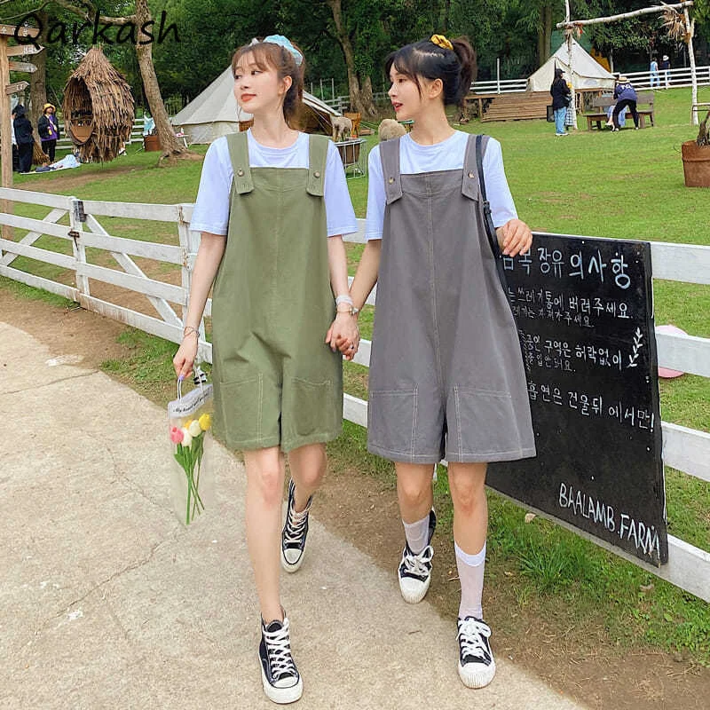 

Rompers Women Sweet Preppy Style Trendy Harajuku Student Ins Leisure Popular Summer Streetwear Japanese Friends Wide Leg Trouser