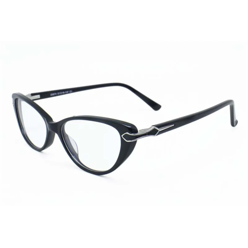 Retail Sale 25874 Lady Classic Vintage Cateye Full Rim Acetate Prescription Eyeglasses with Steel Flower Pattern Flexible Hing