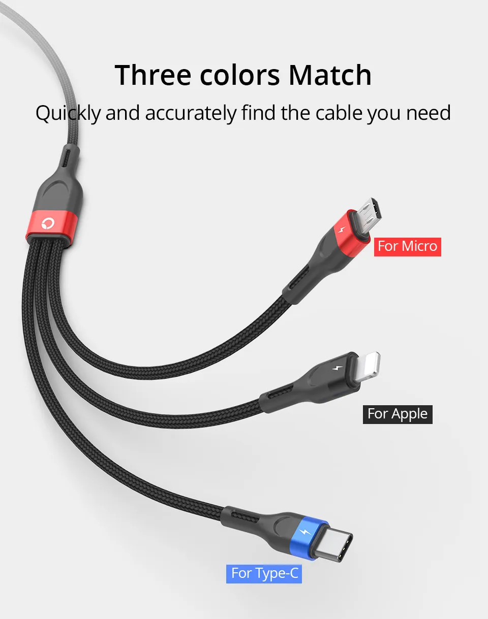 PZOZ 3 в 1 USB кабель для iphone Xiaomi Sunung Micro usb type C кабель для зарядного устройства type-c кабель для быстрой зарядки кабель для зарядного устройства