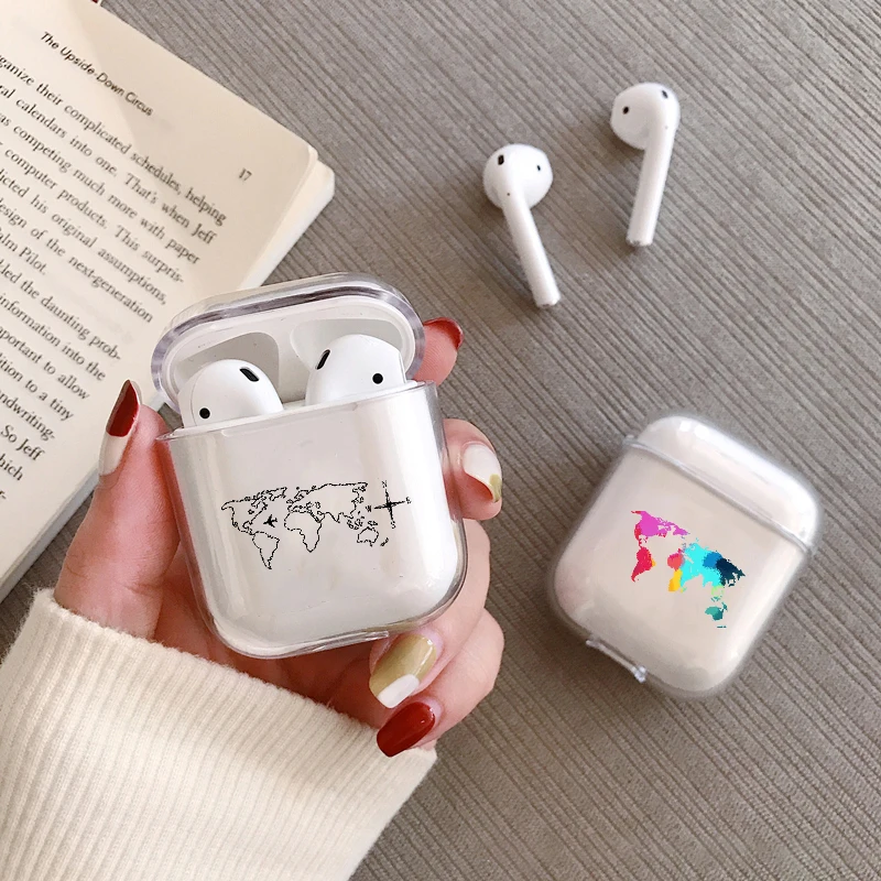 

World Map Earphone Case For Airpods Case Cute Map Trip Transparent Hard Earphone Cases Cover For Airpods Accessories