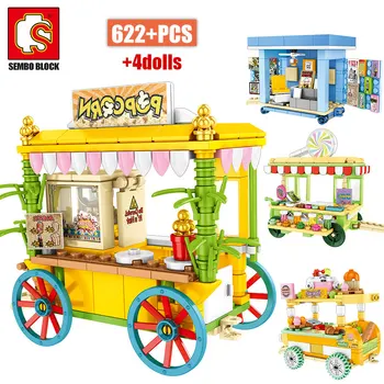 

SEMBO City Street View Ideas Hot Dog Car Pastry House Building Blocks Construction Food Store Bricks Education Toys For Children