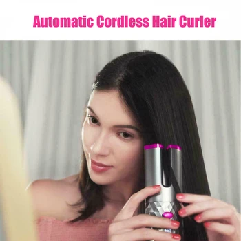 

Cordless Auto Rotating Ceramic Hair Curler USB Rechargeable Curling Iron LED Display Temperature Adjustable Curling Wave Styer