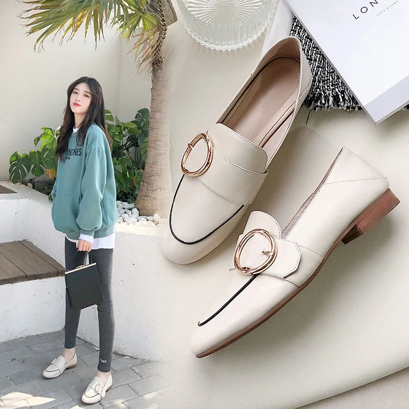 

Inside And Pure Leather Soft Double Purpose Stepping Loafers 2020 Spring And Autumn Shoes Women's Genuine Leather Flat Top Shoes