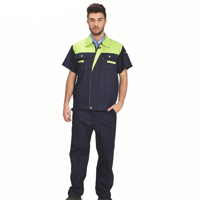 Men Women Summer Workwear Factory Workshop Uniforms Work Clothes Set Short-sleeve Coveralls Contrast Color Free Shipping