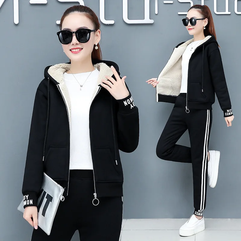

Berber Fleece Hoodie-Style Two-Piece 2019 Winter New Style Brushed And Thick Warm Sports Clothing Casual WOMEN'S Suit