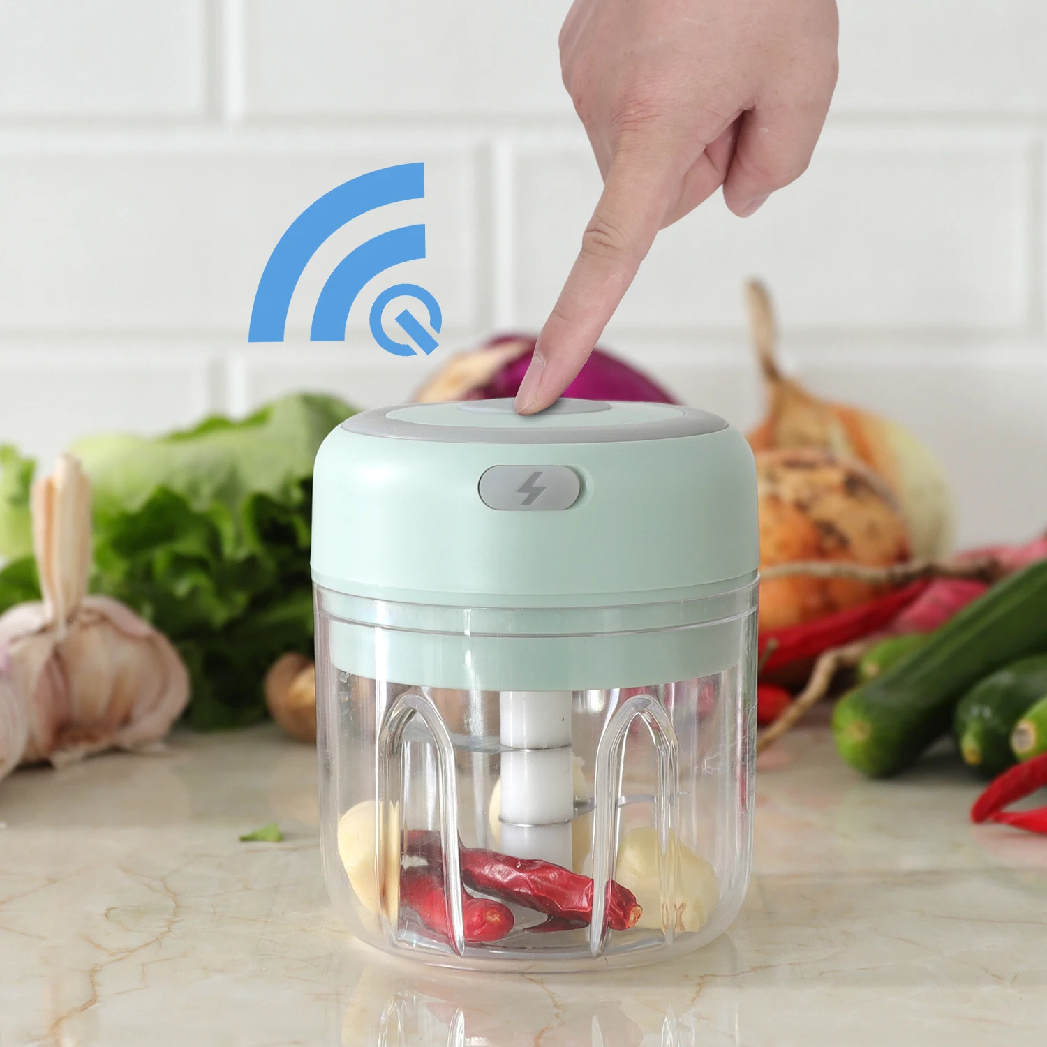 Mini hachoir à ail électrique compact et puissant, hachoir à oignons,  presse-ail, coupe-légumes, petit robot de cuisine pour gingembre, piment