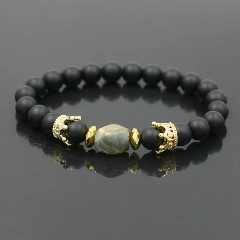 Men Bracelet Gold Crown Beads Bracelet Natural Moonstone Yoga Chakra Diffuser Bracelets For Women Men Jewelry Pulseras Hombre