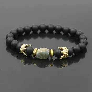 Men Bracelet Gold Crown Beads Bracelet Natural Moonstone Yoga Chakra Diffuser Bracelets For Women Men Jewelry Pulseras Hombre