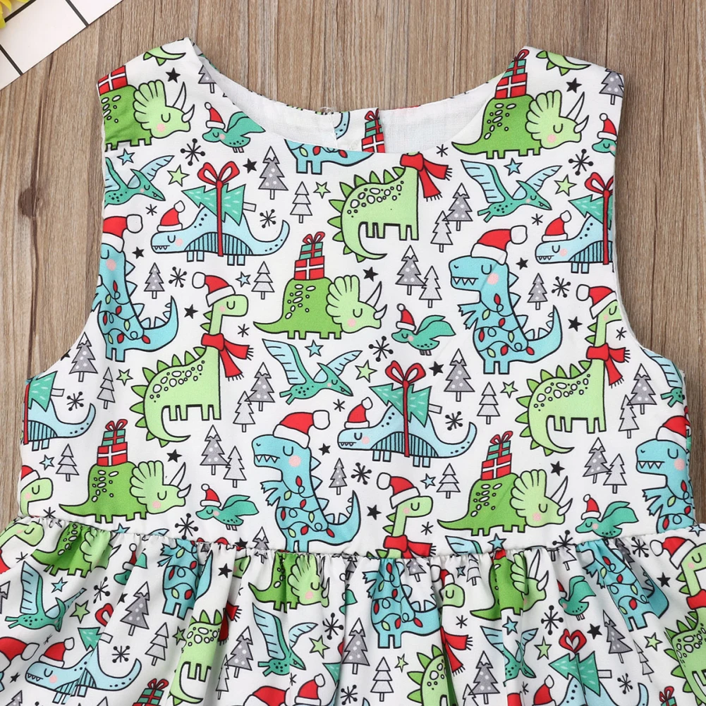 Г. Летняя одежда для малышей Рождественская Одежда для маленьких девочек платье-пачка с динозавром без рукавов разноцветная одежда с принтом Санта-Клауса 1-6Y