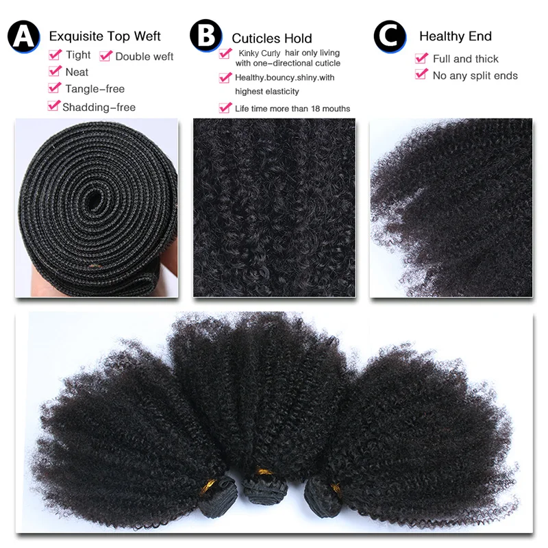 Mongolian Afro Kinky Curly Hair Bundles 100% Human Hair Bundles With Closure 4B 4C Extension Weave Virgin Hair 2 Or 3 You May