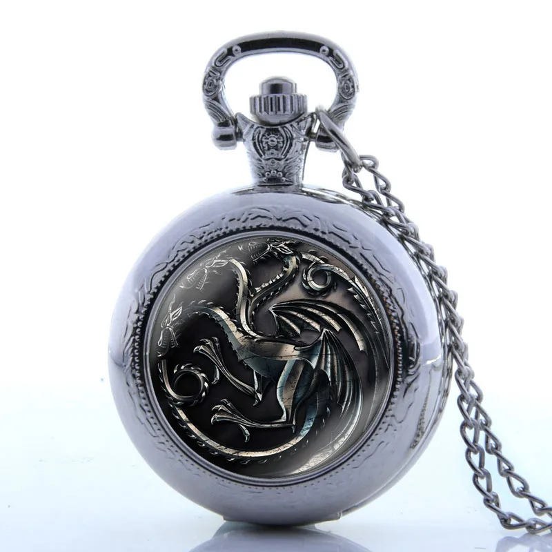 

Bronze Steampunk Style Fob Watch Fire and Blood Vintage Chain Watch with Necklace Quartz Pocket Watch Men Pendant Women Watches
