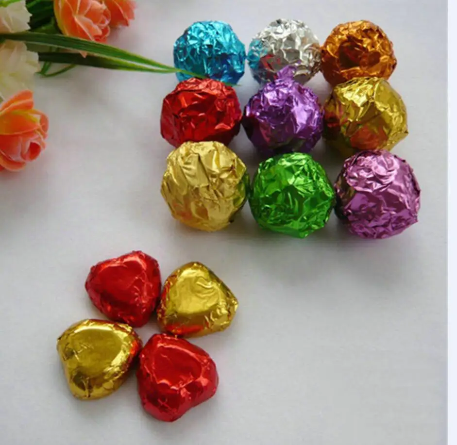 

8*8cm 8000Pcs/Lot 3.14"x3.14" Multi Colored Foil Wrapper For Chocolates Sweetmeats Packaging Silver Paper Colorful Tin Foil
