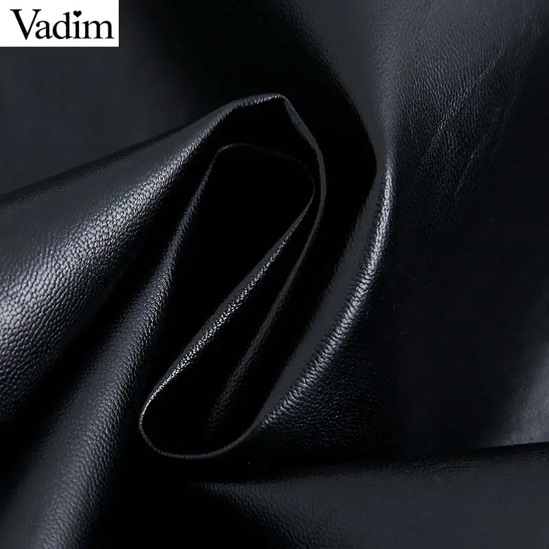 Vadim Женская шикарная черная блуза из искусственной кожи с пуговицами и рукавами-фонариками, офисная одежда, женская элегантная рубашка, однотонный топ, blusas LB423