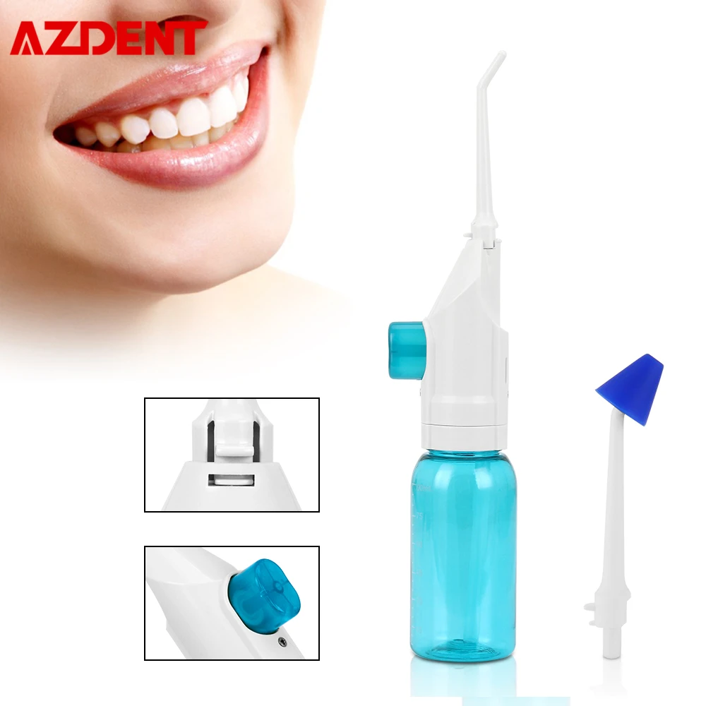 

AZDENT Manual Operative Oral Irrigator 2 Jet Tips with Nasal Cavity Washer Spray Head Oral Teeth Tooth Denture Cleaner 90ml Blue