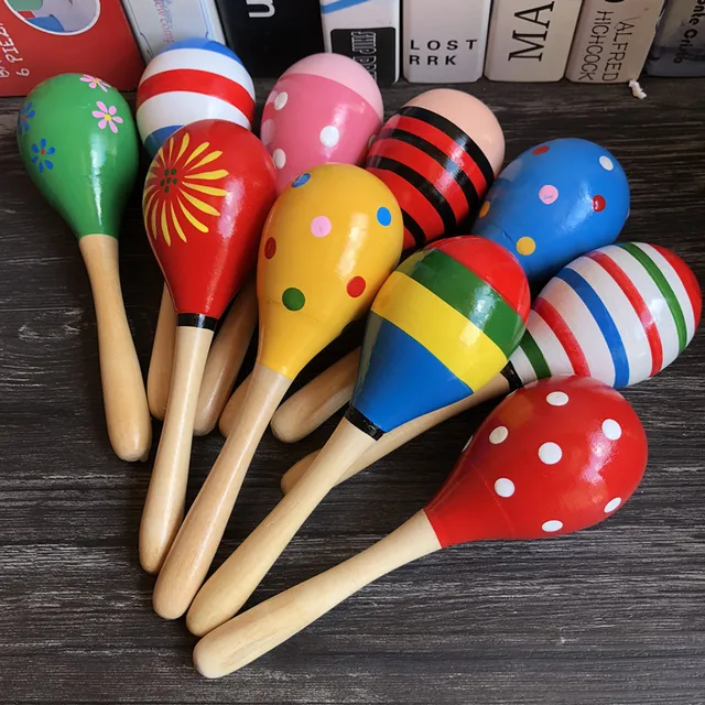 12cm Colorful Wooden Sand Ball Sound Toy Baby Toddler Educational Musical Instrument Rattle Shaker Party Toys for Children Gift 2