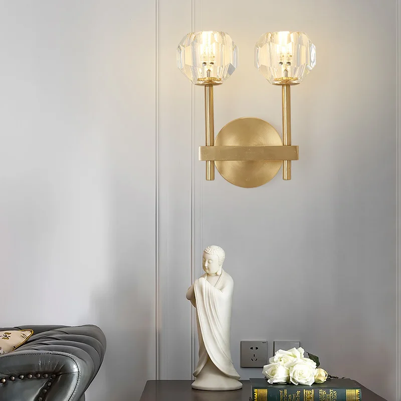 

Pure copper wall lamp postmodern contracted copper wall lamp K9 crystal porch balcony stair wall mirror wall lamp