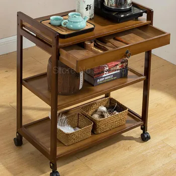 

Removable sofa small coffee table tea rack living room side cabinet locker with round small tea table corner table