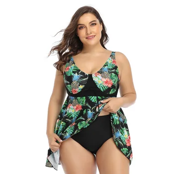 

2020 New Plus Size Tankini Women Two Pieces Swimsuit Sport Swimwear Vintage Bathing Suit Floral Print Swimsuit Women Large Size