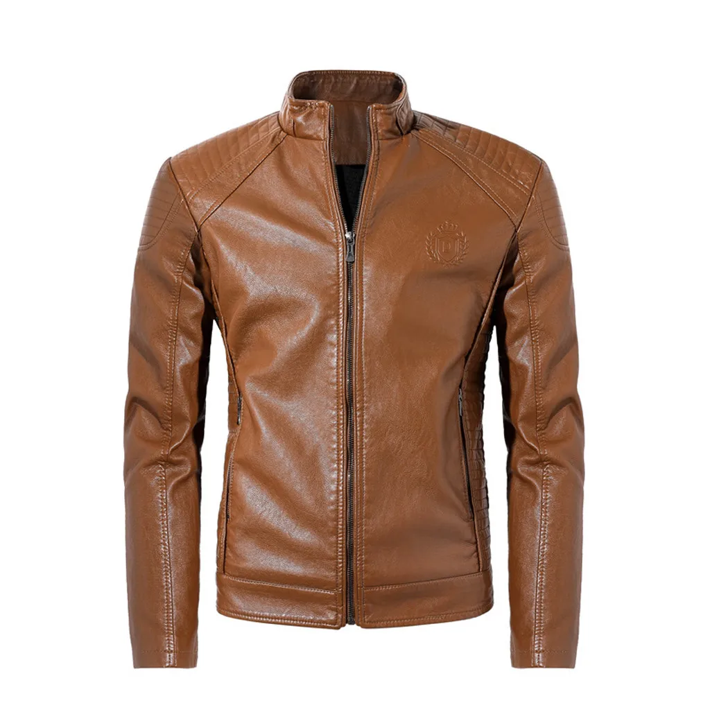 

Men Jacket Autumn Winter 5Xl Vintage Cool Jacket Leather Long Sleeve Coats Stand Collar Club Coat Chaqueta Mujer Invierno
