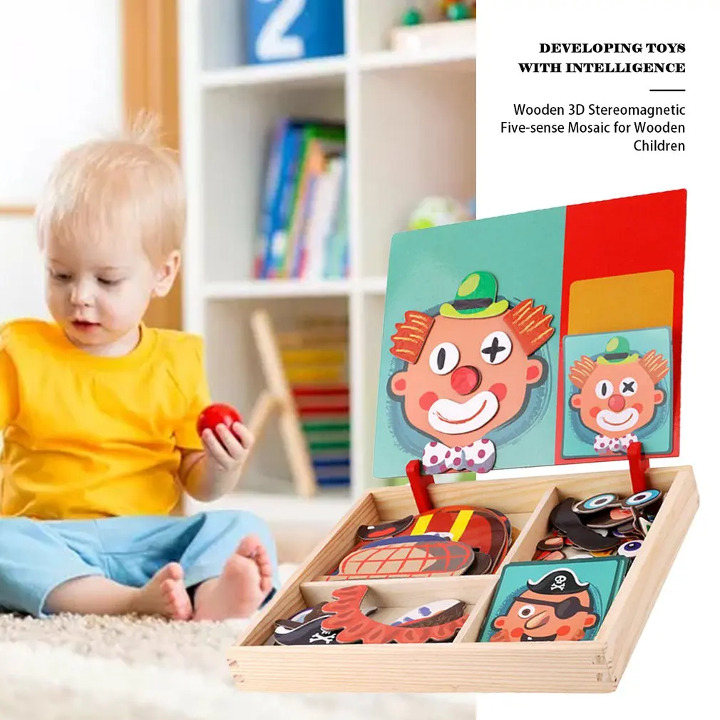 Diy магнитная головоломка особенности Лица Игра лицо младенец Раннее детство Когнитивное сопряжение головоломка сила деревянные игрушки