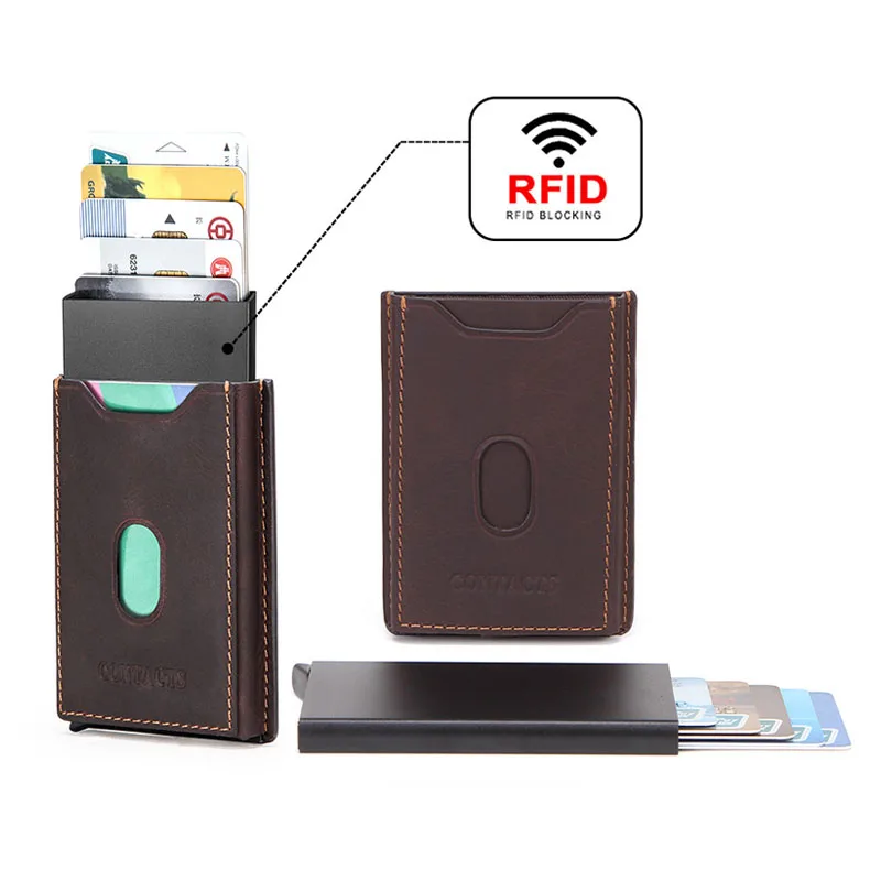MRF45 Crazy Horse кожа RFID держатель кредитной карты carteira Бизнес Автоматическая всплывающая тонкая визитница корпус RFID pasjeshouder