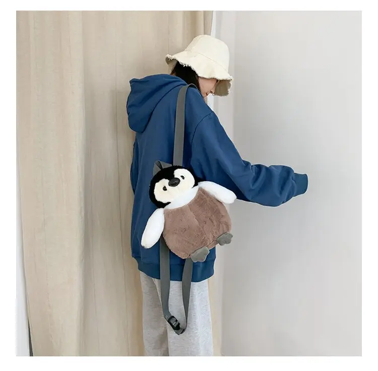 Cute Penguin Plush Backpack For Girls Khaki Penguin Plush Shoulder Bag Birthday Best Gift For Girls Soft Small Bag stylish and comfortable backpacks