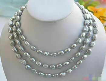 

3 Row 7-8mm Gray Baroque Freshwater Cultured Pearl Necklace 17-19''