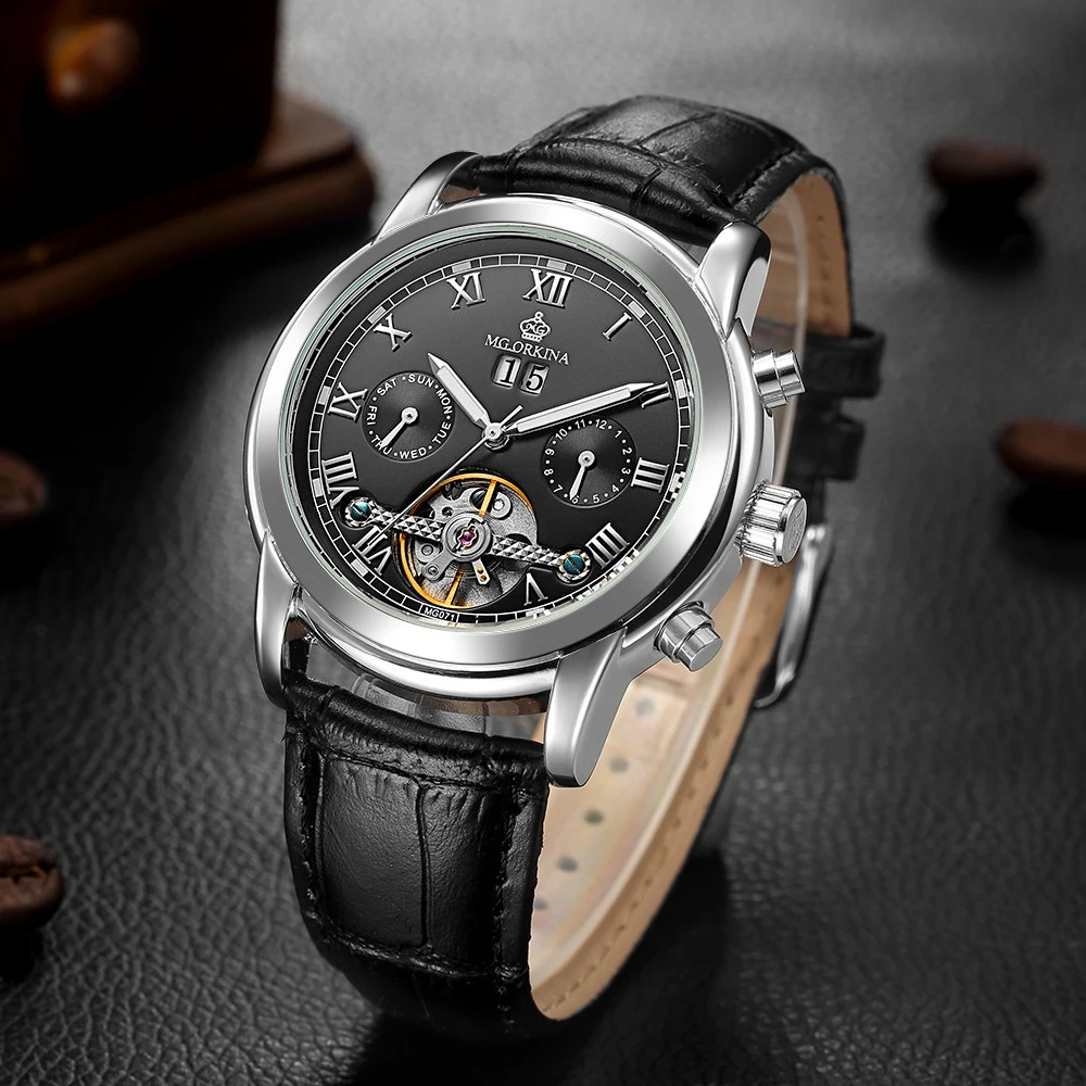 

Top Luxury Brand Orkina Watch Men Mechanical Watches Luxury Tourbillon Automatic Mechanical Watches Casual Leather Watch 2019