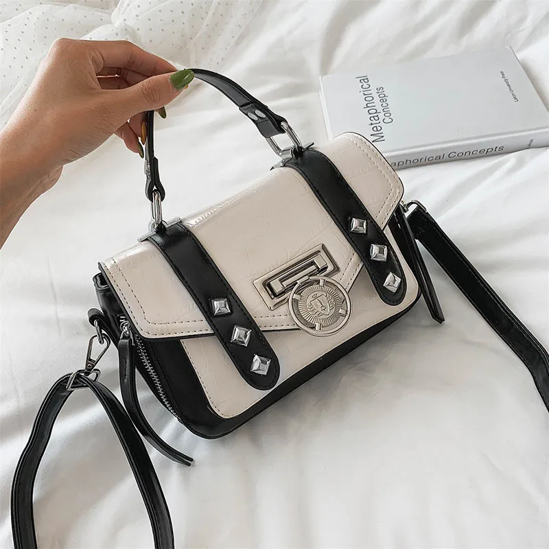 

JIULIN 2019 new punk style black and white color shoulder slung women's handbags fashion handbags