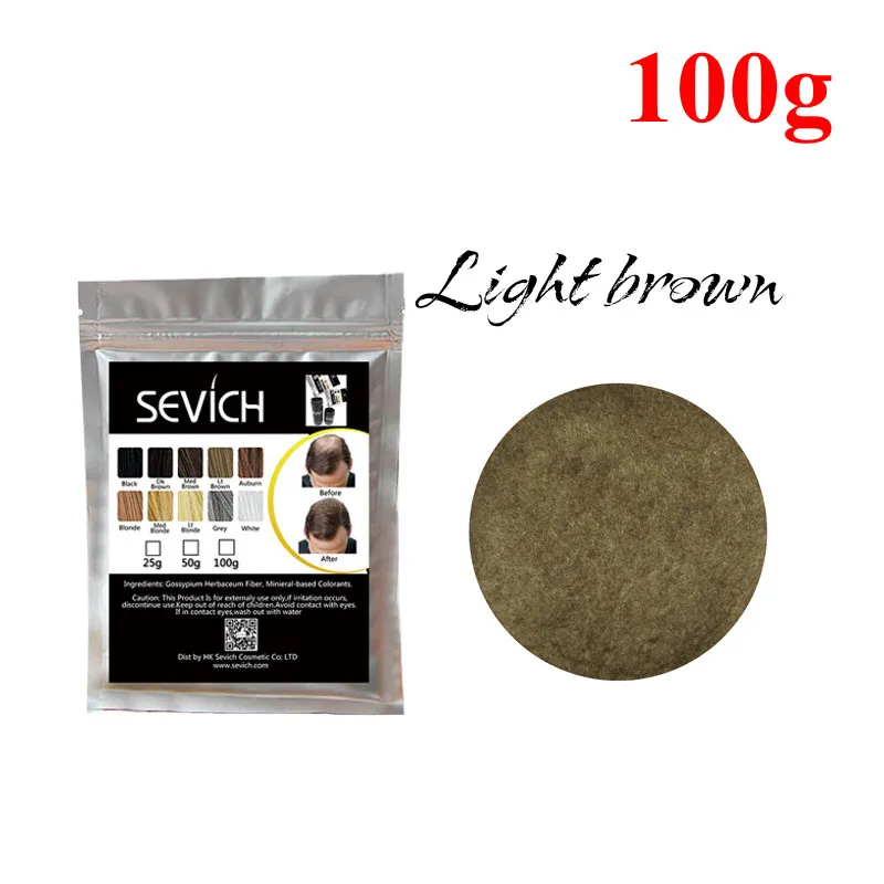 Sevich refill, 100 г, продукты для выпадения волос, строительное волокно, порошки для волос, утолщенные тонкие волосы, 10 цветов, Кератиновое восстановление волос - Цвет: lt-brown