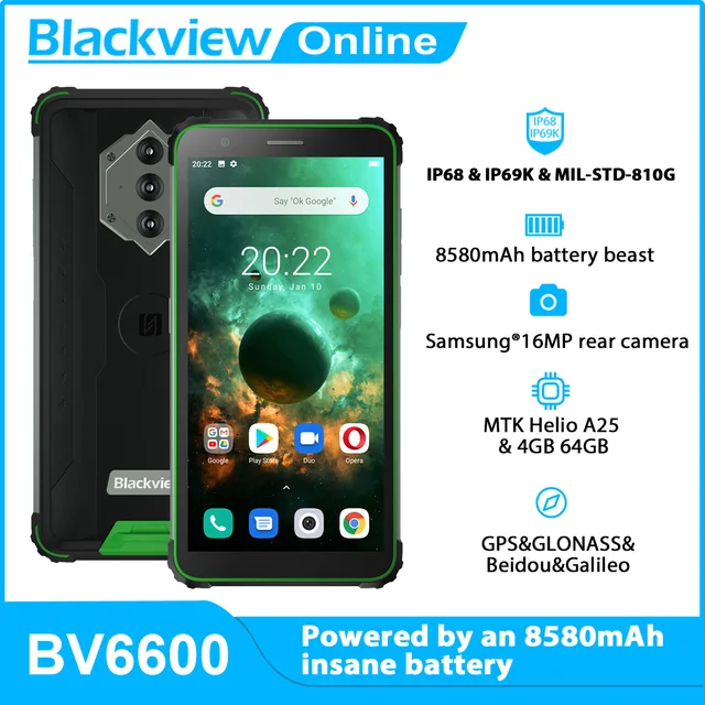 Blackview BV6600 8580mah 4g Rugged Smartphone Octa Core 4GB+64GB IP68 Waterproof 5.7" 16MP Camera NFC Android 10 Mobile Phone 1