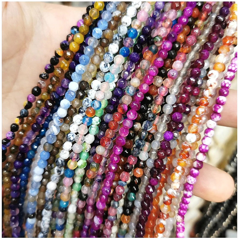 

4mm Natural Purple Red Yellow Multicolor Stripe Onyx Cut Face Round loose stone Beads Jewelry DIY Making women Necklace Bracelet