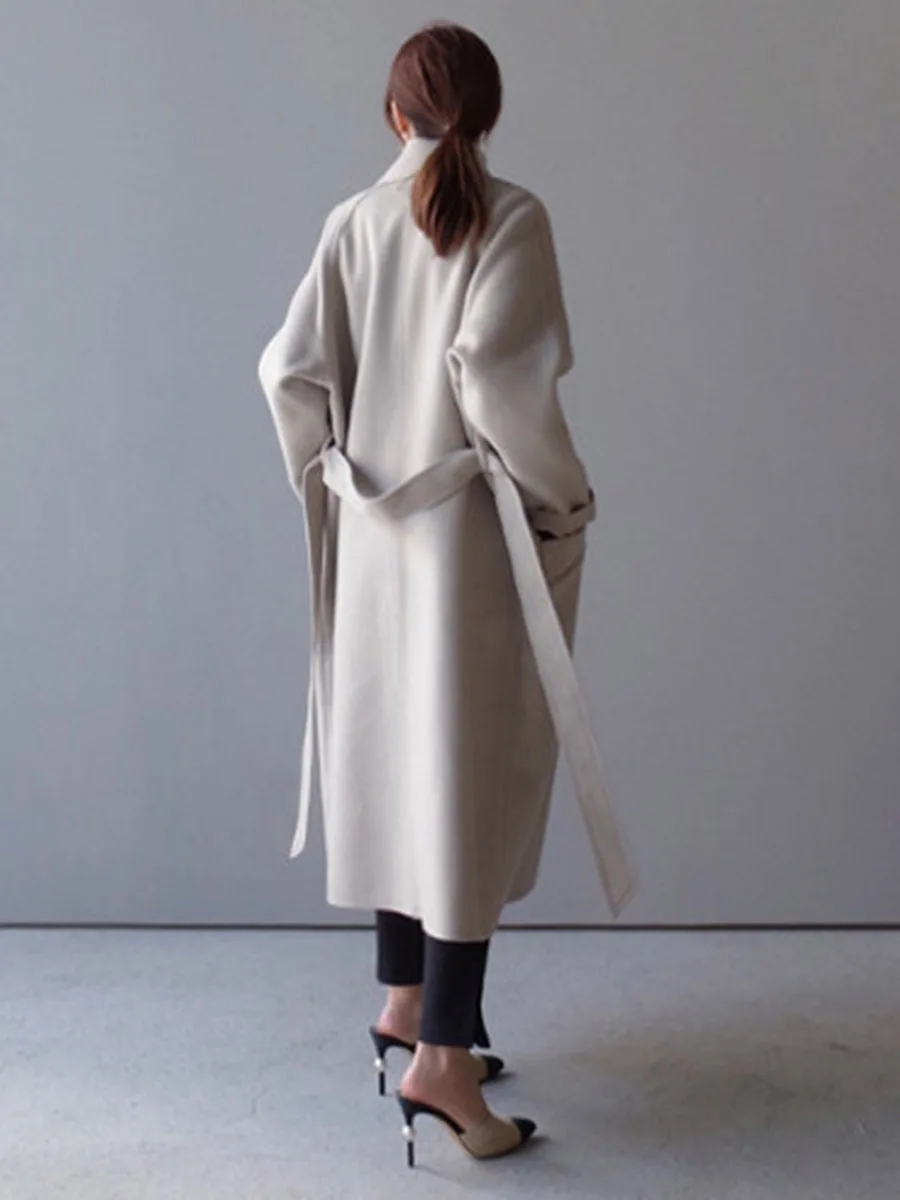 Зимнее женское пальто, белое шерстяное пальто, женское корейское модное офисное Женское пальто, Тренч размера плюс, верхняя одежда, шерстяное пальто