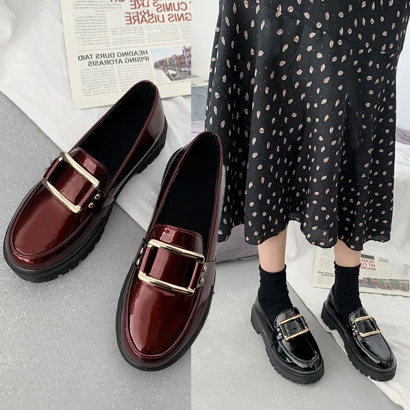 

Retro Woman Shoes All-Match Oxfords Women's Modis Round Toe Casual Female Sneakers British Style Autumn Shallow Mouth Patent