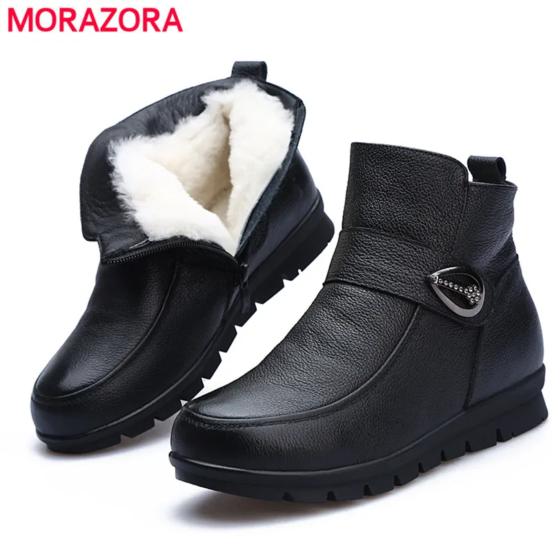 Женские ботильоны из мягкой кожи MORAZORA черные с круглым носком на плоской подошве