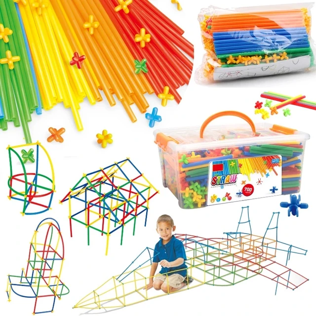 100-700pcs 4D Straw Building Blocks Plastic Stitching Inserted Pipeline Blocks DIY Modeling Construction Toys for Children 1