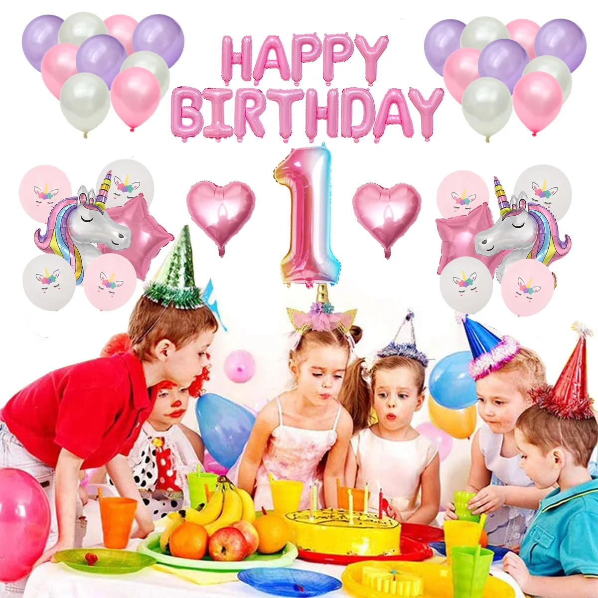 유니콘 풍선 머리띠 테마 생일 파티 샤워 웨딩 유니콘 파티 용품 장식, 41 개