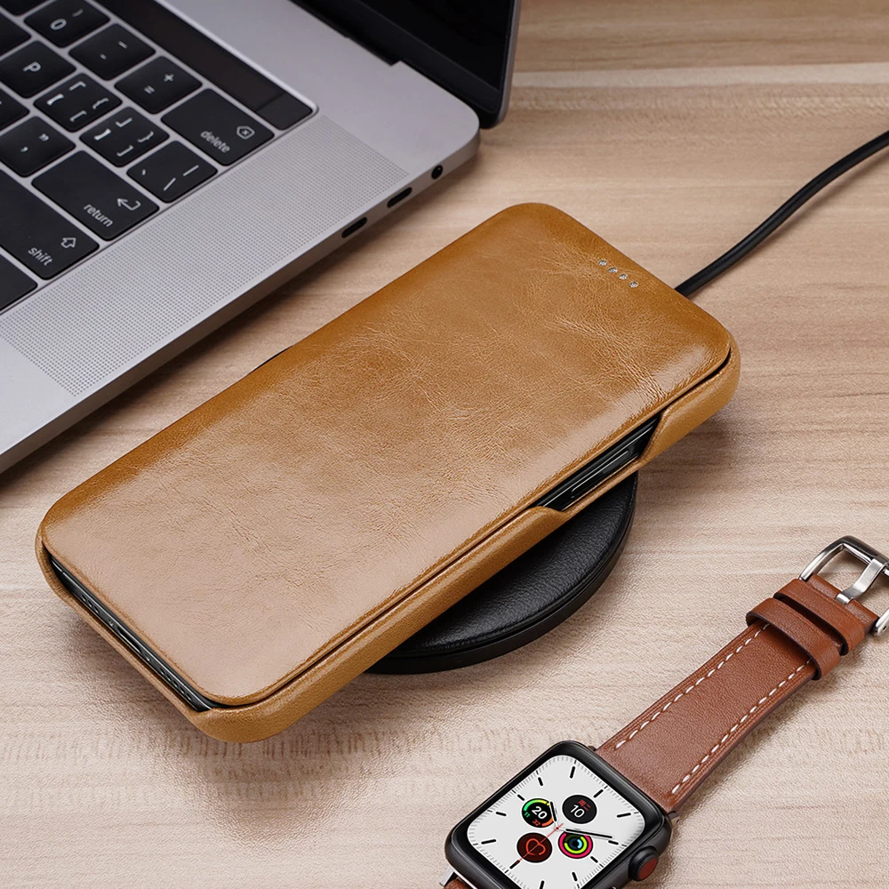 Оригинальный флип чехол iCarer из натуральной кожи в стиле ретро для Apple iPhone 11 12 Mini Pro