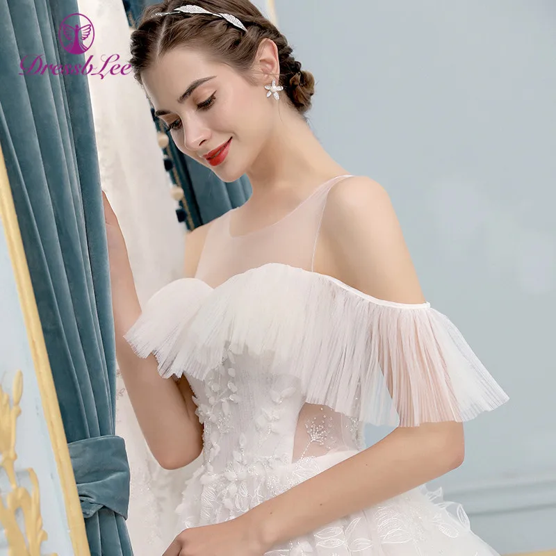 Robe-de-mariage свадебное платье цвета слоновой кости с открытыми плечами со шлейфом Свадебные платья Кружева Вышивка Кристалл Свадебные платья