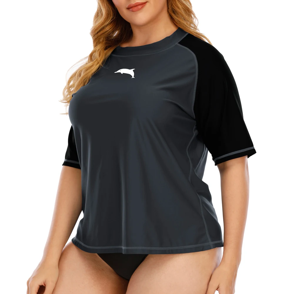 Halcurt Women's Plus Size Swim Shirt Short Sleeve Rash Guard UPF 50 Swimwear 