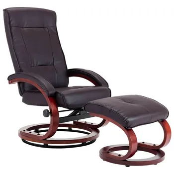 

Modern Lounge Chair and Ottoman Wood Imitation Leather with Heavy Duty Base Support Angle adjustment Recliner Chair Furniture