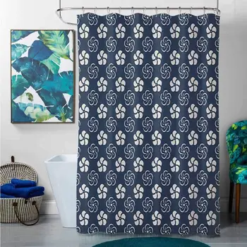 

Shower Curtains Yellow and Gray Geometric,Monochrome Floral Arrangement Pinwheel Inspired Design Abstract Natural, Dark Blue