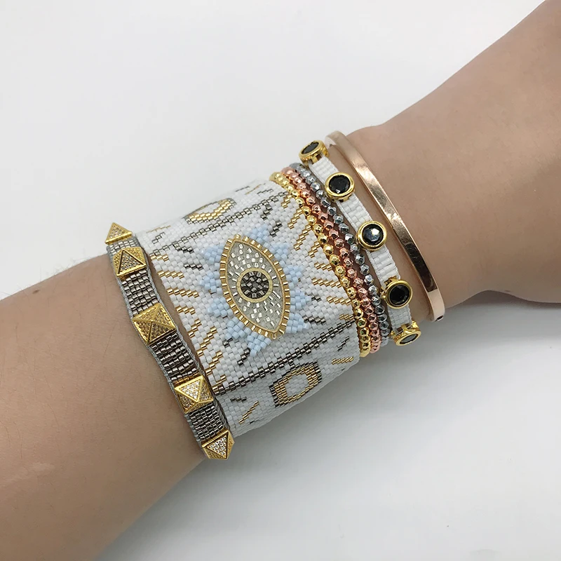 

BLUESTAR Turkish Evil Eye Bracelet For Women Gold pyramid Pulseras Mujer Moda Handmade Crystal Bead Jewelry Gift