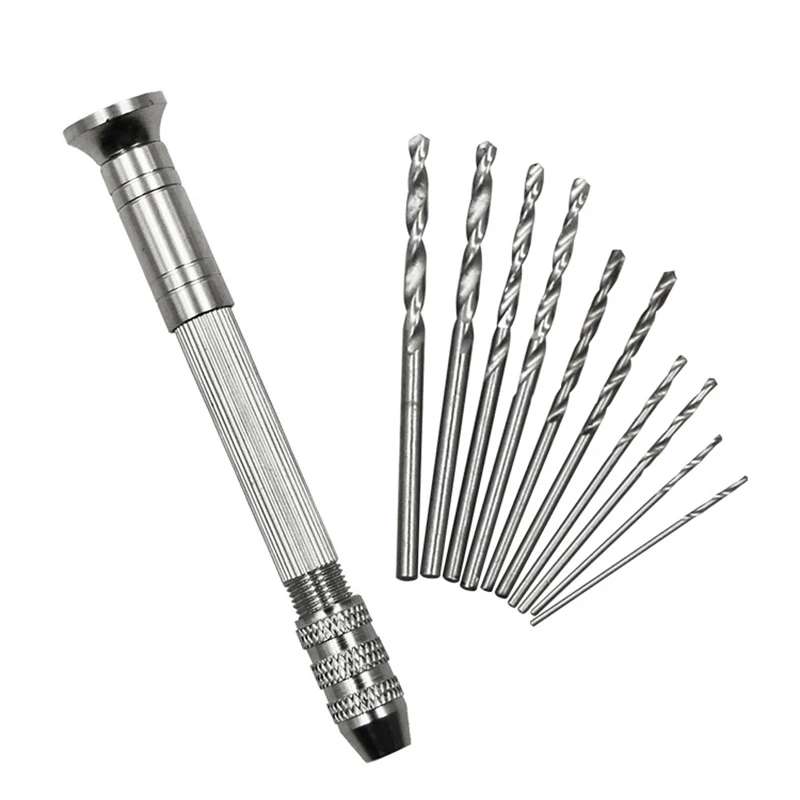 

New Useful Practical 0.7-3mm Hand Drill + 10pcs Twist Drill Set Sliding Drilling Metal Spiral Tool With Drill