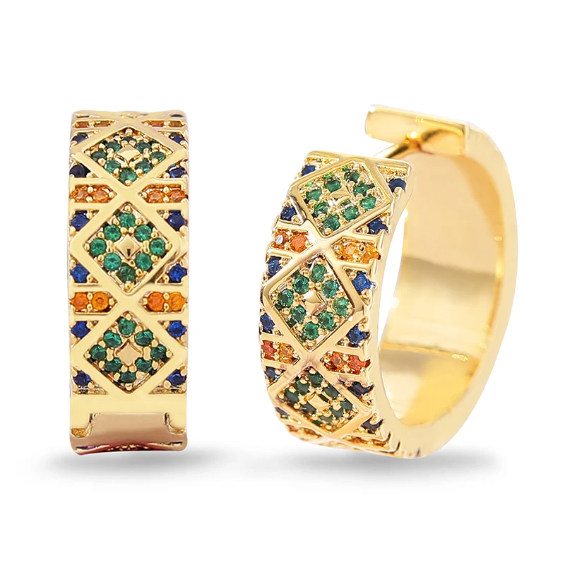 

New Arrival Bohemian Round Colorful Circle Gold Color Rhinestone Huggie Small Hoop Earrings for Women Jewelry Gift Brincos