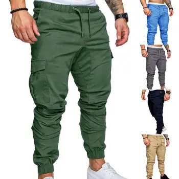 

Men Casual Solid Color Pockets Waist Drawstring Ankle Tied Skinny Cargo Pants Drawstring Ankle Tied Skinny Cargo Pants
