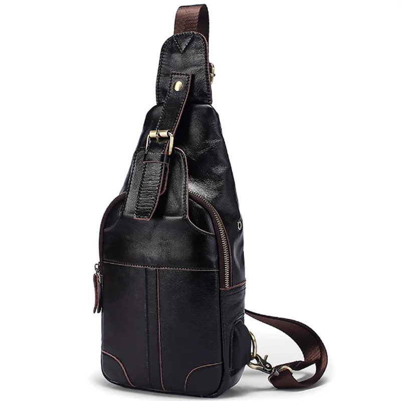 

ABZC-Retro Men'S Leather Men'S Bag Chest Bag Usb Charging Men'S Multi-Function Outdoor Slung Shoulder Bag