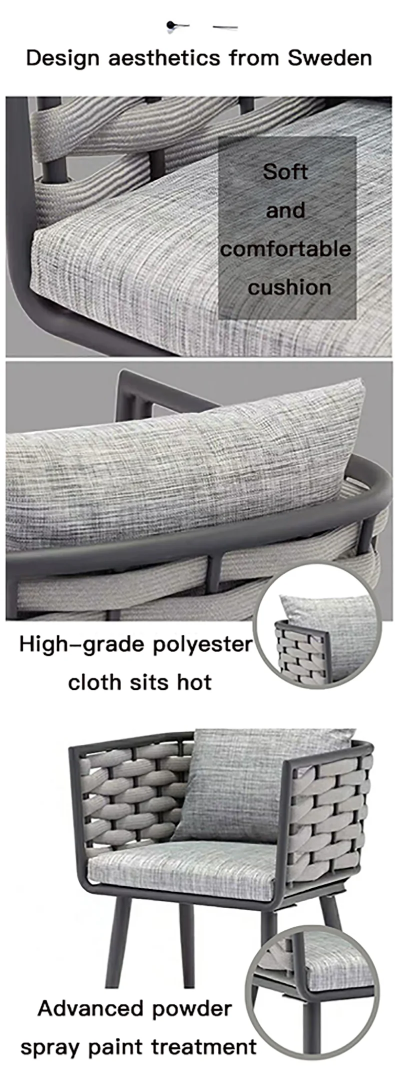 Description Picture 3 of itemThree Or Five-Piece Rattan Soft Sofa Aluminum Outdoor Sessions Furniture Nordic Leisure Courtyard Villa Balcony Table And Chairs