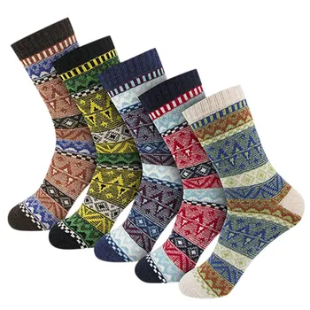 

New Design Funny 5 Pairs Women Cold Weather Vintage Soft Warm Socks Thick Knit Tube Socks New Year Sock Gift For Adult