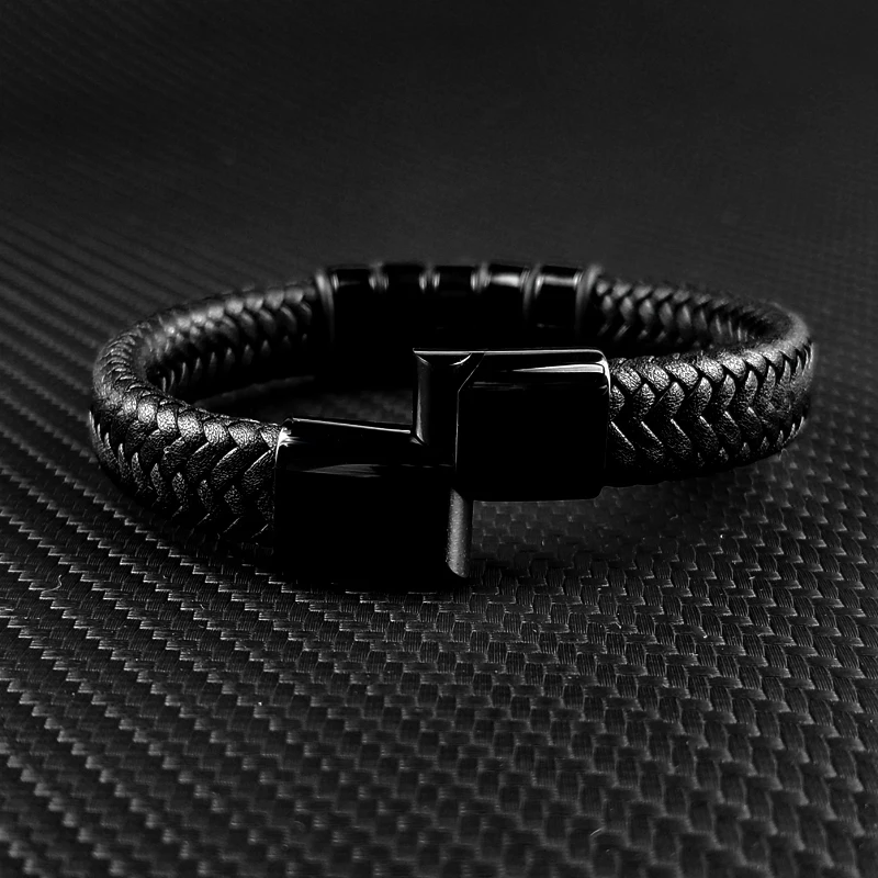 Stainless Steel Leather Bead Charm Bracelet For Men Women Family Name Bracelets